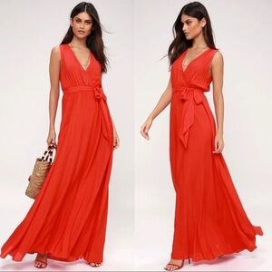 LULU’S Abigail Red Surplice Maxi Dress